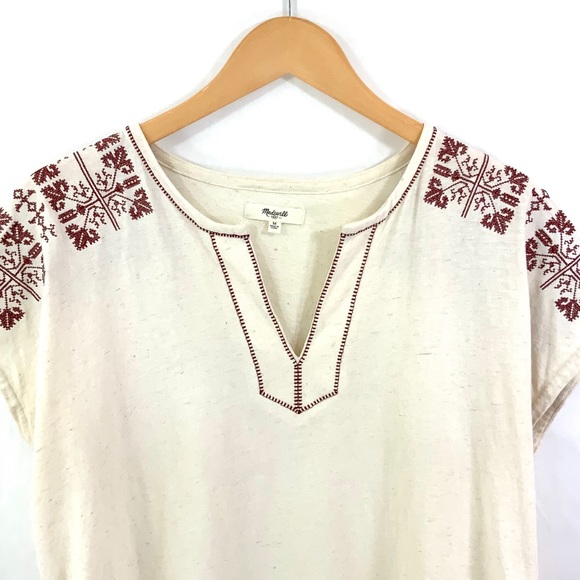 MADEWELL Short Sleeve Tee Size Medium Cream Boho Split Neck Shirt E11 - Picture 5 of 8
